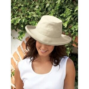 Tilley Hemp Hat Women 7 1/8 Cream Sun Wide Brim Travel